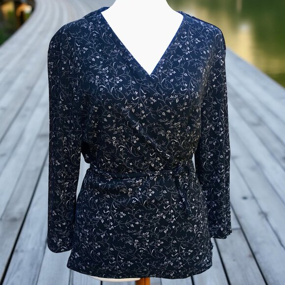 Talbots Tops - Talbots Women’s Wrap Style Blouse/Top Surplice Neck Floral 3/4 Sleeves (Sz Lg)